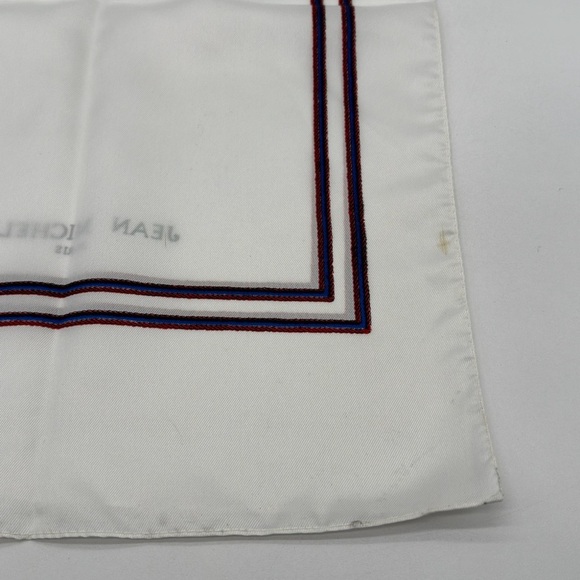 Jean Michelle Paris White Navy Red Striped  Scarf 42 X 13 Inches. - Picture 3 of 6